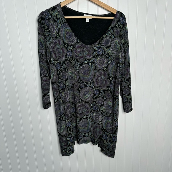 J Jill Top Large Multicolor Floral Paisley V-neck Stretch Casual Women - Picture 2 of 9